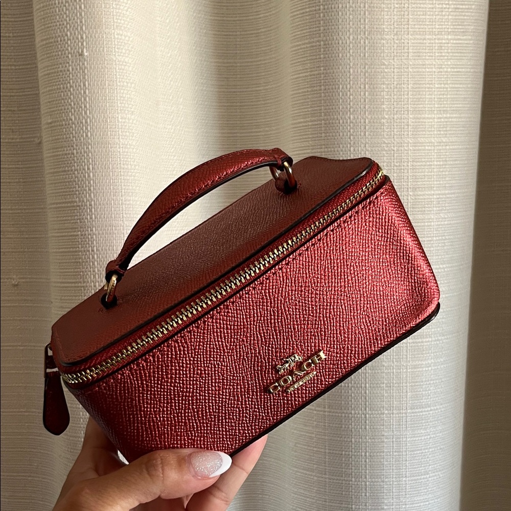 Coach Metallic Red Leather Top-Handle Cosmetic Case